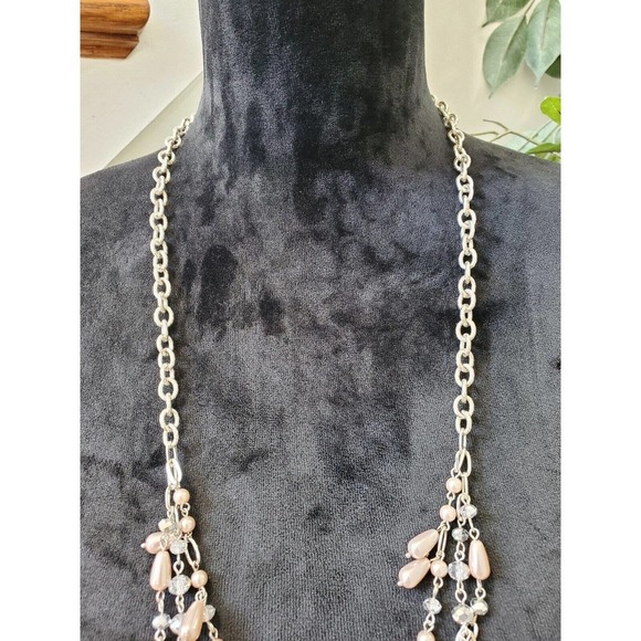 Kohl's Women's Multi Layered Pink Dangling Bubble Teardrop Statement Necklace - Picture 3 of 7